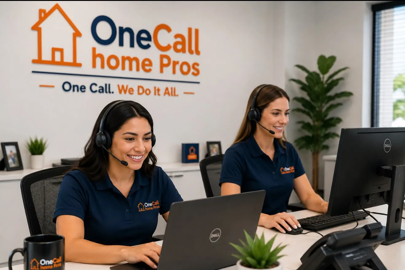 A homeowner on the phone in a kitchen, describing a repair