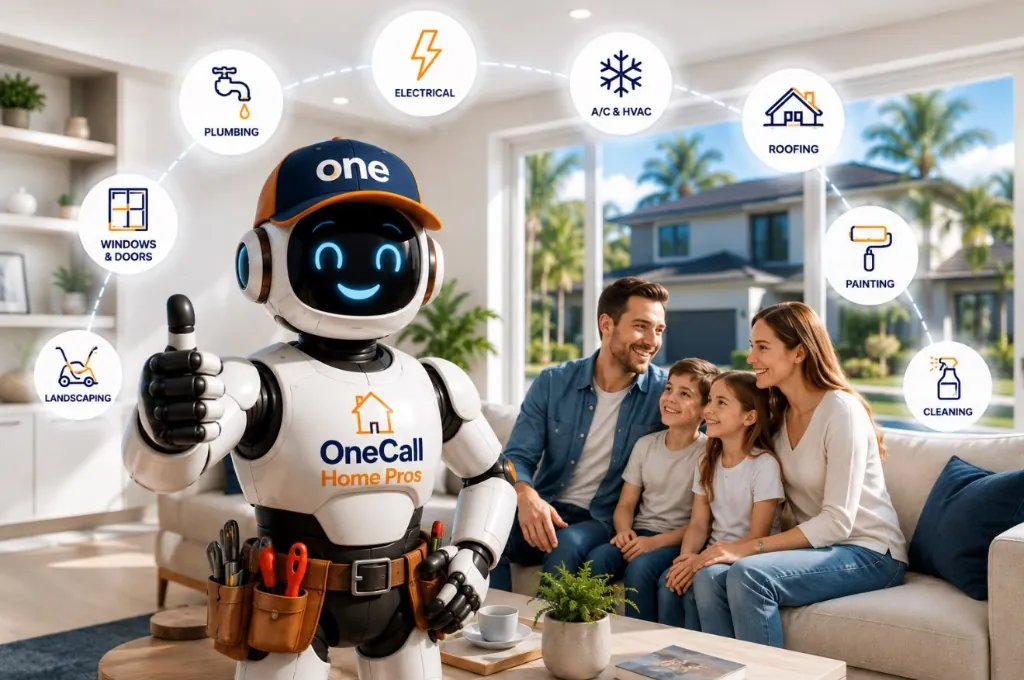 The OneCallHome robot mascot
